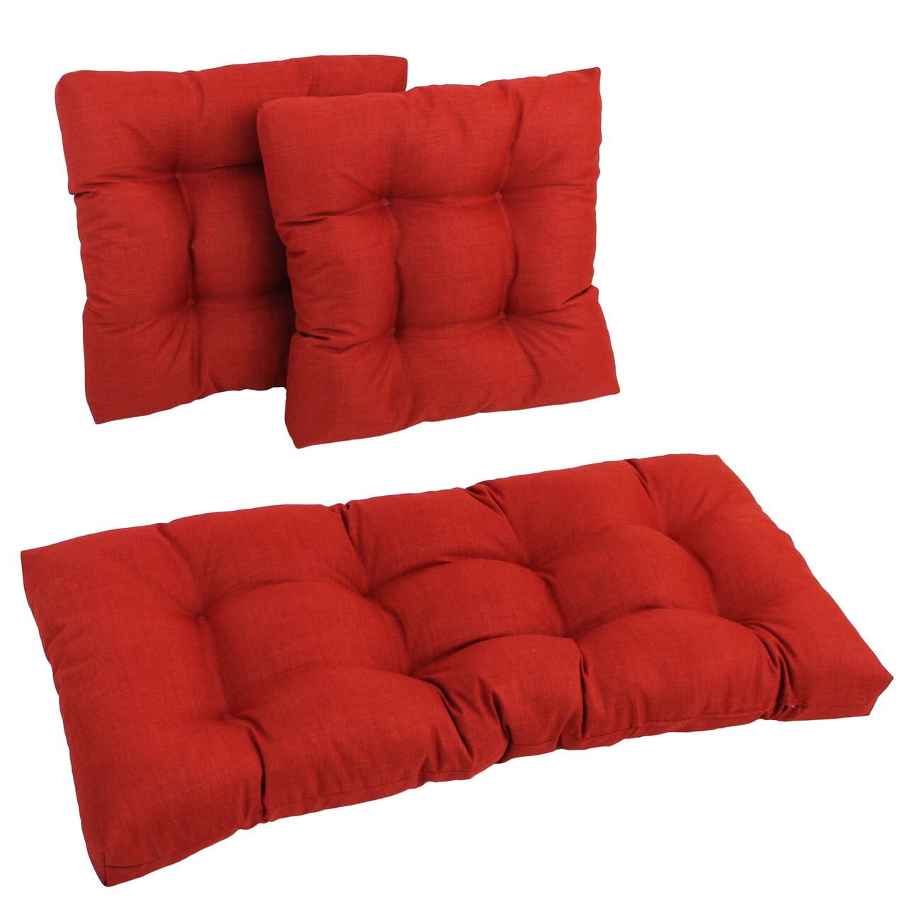 Square Spun Polyester Outdoor Tufted Settee Cushions (Set of 3) - Papprika